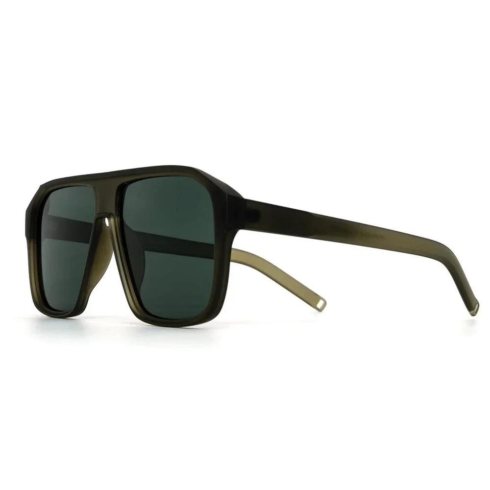 Womens Oversized Retro Sunglasses Matte Olive Green Flat Top Square Frames Gafas